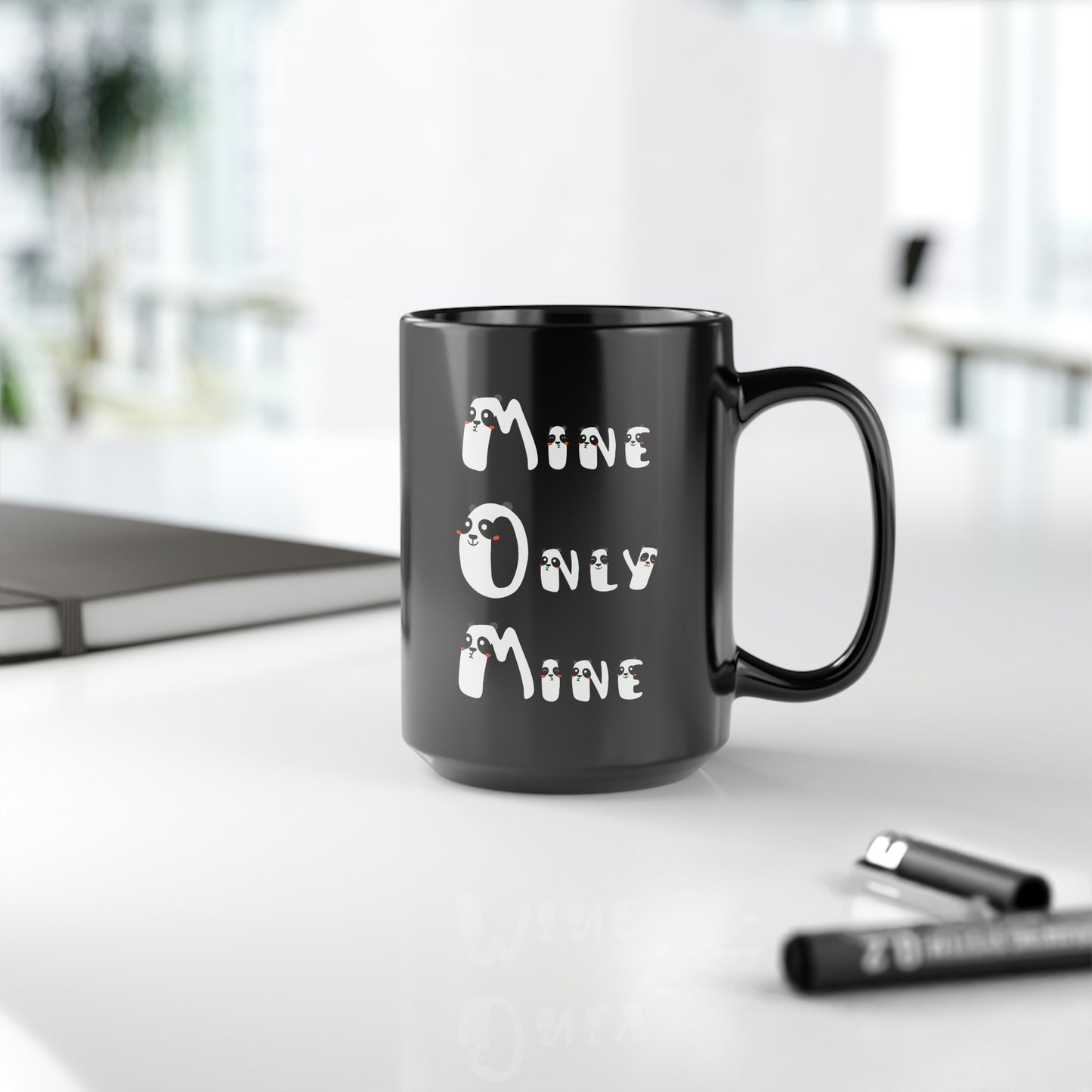 Mine Only Mine, Mom anagrams, Black Mug, 15oz, Mothers Day Gift Idea, Panda Lover Gift